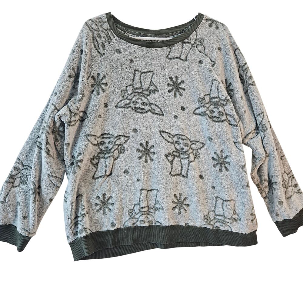 Star Wars Women's Baby Yoda Olive Green Novelty Fleece Pullover Sherpa Lined XL